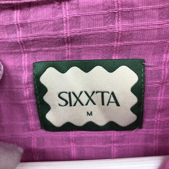 Sixxta Cropped Long Sleeve Shirt Womens M Pink Relaxed Lightweight Button Up - Picture 5 of 7